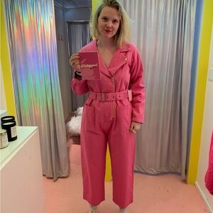 Pink Lazy Oaf G.E.M. Jumpsuit/Boiler Suit with Gold Heart Hardware